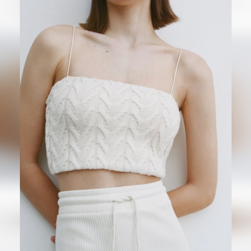 ZARA Cable Knit Cropped Stretch Sleeveless Top In Cream. Size Medium NWT - Picture 4 of 15